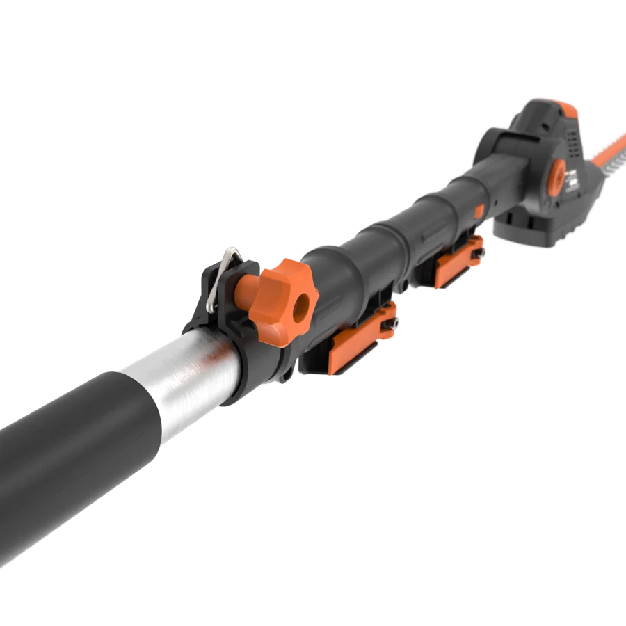 20V 51cm pole hedge trimmer, reach up to 3.3m, 16mm max cutting capacity, 1340/m, exchangeable power head, 1pc 2.0Ah battery included, PowerShare