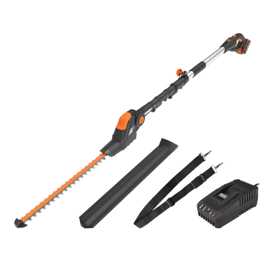 20V 51cm pole hedge trimmer, reach up to 3.3m, 16mm max cutting capacity, 1340/m, exchangeable power head, 1pc 2.0Ah battery included, PowerShare